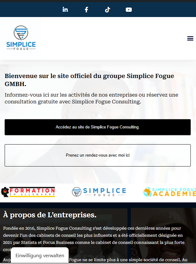 Simplice Fogue GmbH entreprise enregistrée en Allemagne